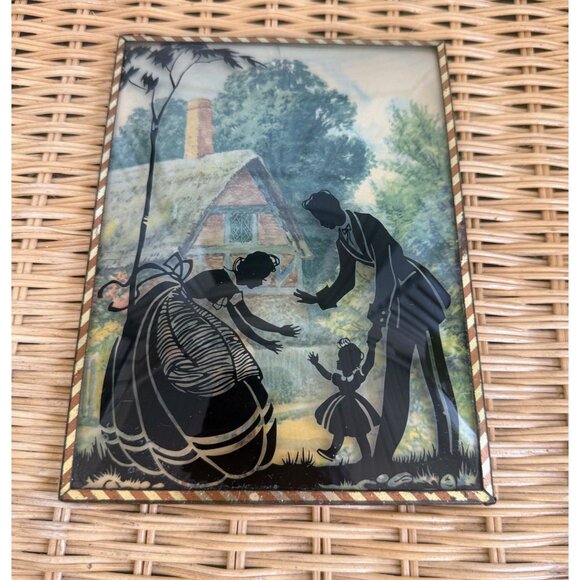 Vintage 40's Reverse Painted Victorian Couple Toddle Convex Glass Picture - Picture 2 of 8